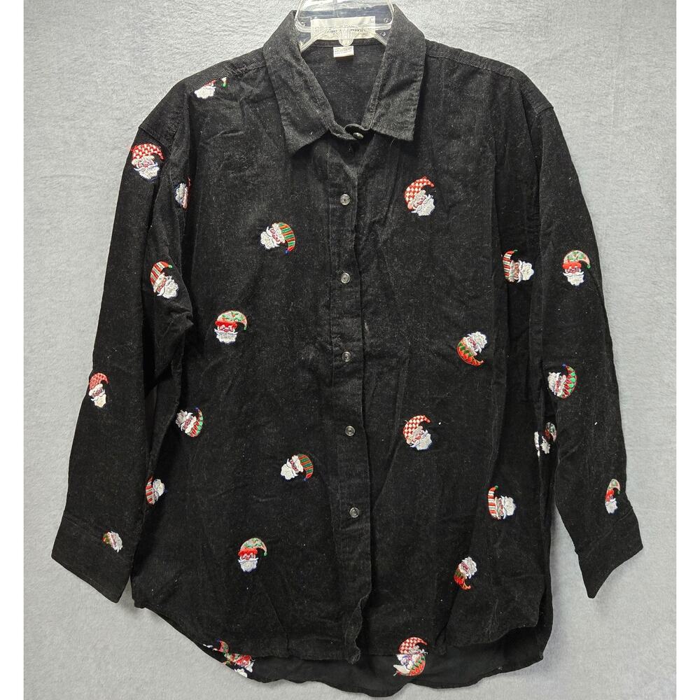 Casey Coleman Button Up Santa Hats Corduroy Top Size XL